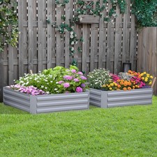 Set of 2 Raised Garden Bed Galvanised Steel Planter Boxes Grey
