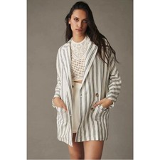 Anthropologie Pilcro Striped Oversized Blazer XS Linen Blend