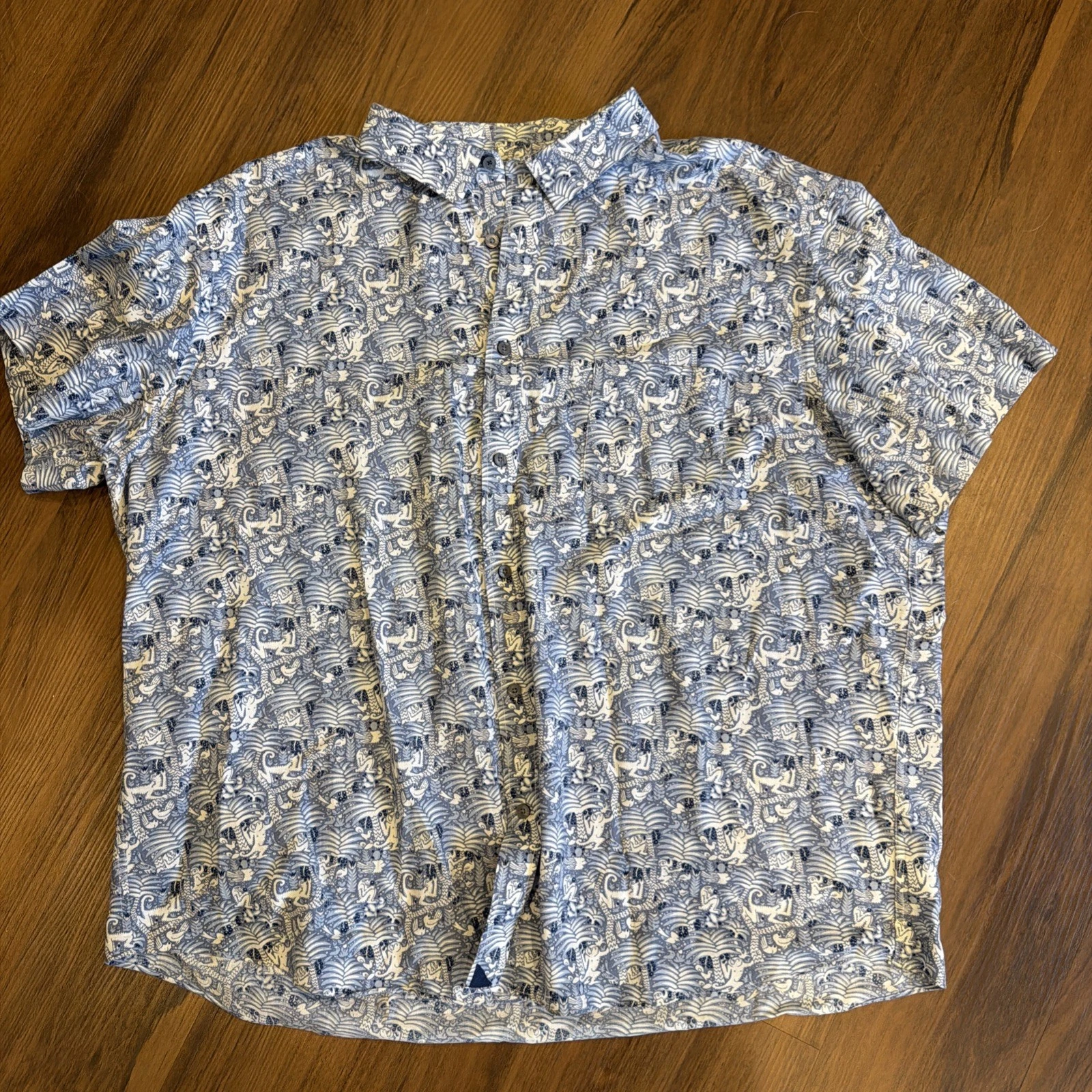 UNTUCKit Hawaiian Rajpal Shirt in Blue Floral Monkey Print Men 3XL EUC