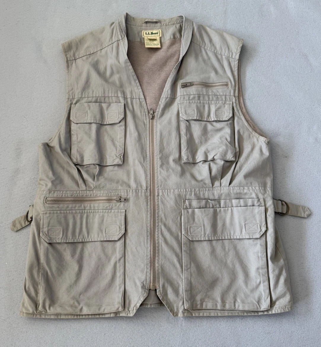 Vtg Y2K LL Bean Safari Utility Fishing Vest Men L Canvas Khaki Field Pockets