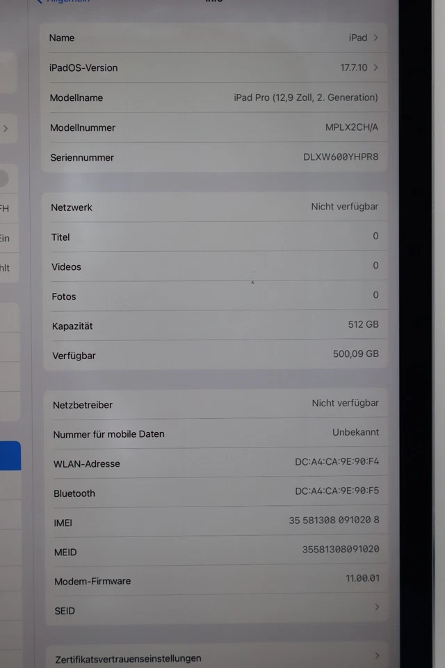 Apple iPad Pro 12.9 WiFi 2.Gen Tablet PC 2017 512GB A1821 Gebraucht #5833 - Bild 2 von 4
