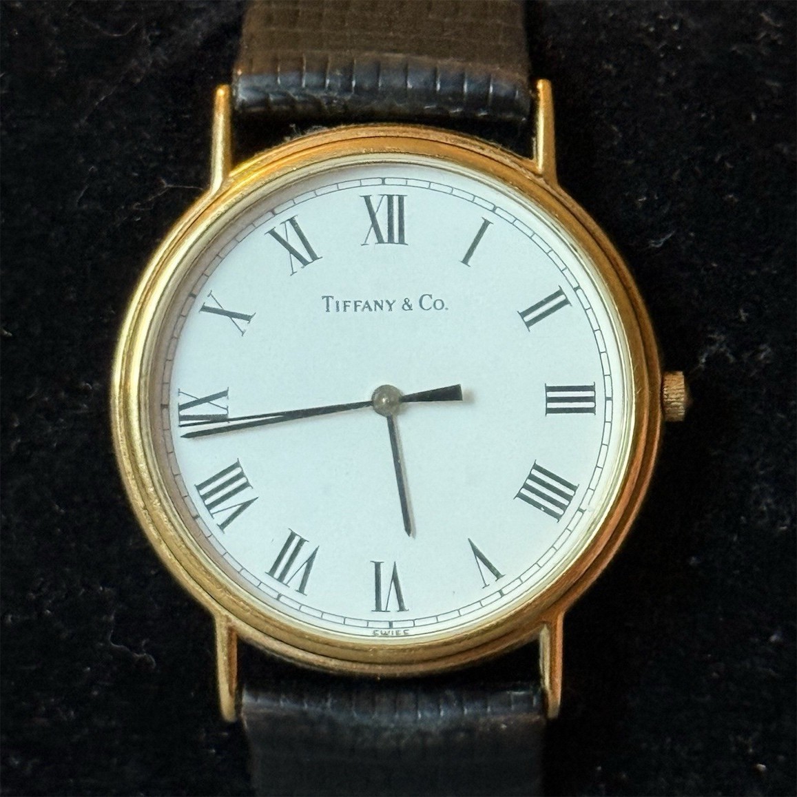 Tiffany & Co. Quartz Gold Tone Round White Roman Dial Watch 33mm New Battery