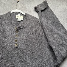 Eddie Bauer Men’s 90s Gray Cotton Henley Sweater Made in USA Vintage Knit L