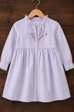 Ralph Lauren Girls Classic Oxford Long Sleeve Button Down Cotton Dress Purple 6