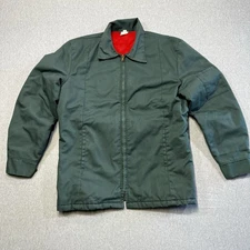 Vintage Walls Work Jacket USA Made M Quilted Red Lining Green Zip Chore Coat