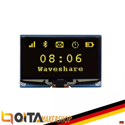 Waveshare 2,42'' OLED Display Modul 128x64, SSD1309, SPI/I2C, Gelb auf Schwarz