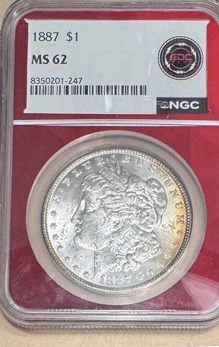 1887 Philadelphia Morgan Silver Ms 62 Toned NGC EDC Label