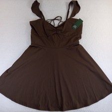 Wild Fable Women's Brown Ruffle Flutter Sleeve Mini A-Line Dress Large Tie Back