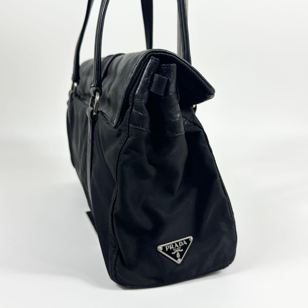 PRADA nylon and leather shoulder bag in black with triangle logo thumbnail 6