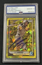 2024 BOWMAN CHROME Signed LUIS ARRAEZ YELLOW SAPPHIRE /75 PADRES ~ PSA 10 Auto