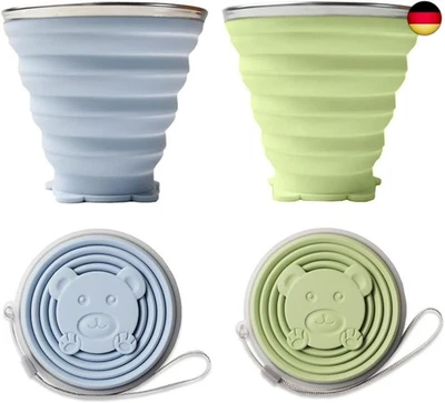 SXCCNW Faltbarer Becher, 2 Stück Faltbecher Silikon, Faltbarer Reisebecher Faltbare
