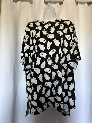 bums & roses Women's M Black/White Ghost Graphic Halloween Crewneck T-Shirt