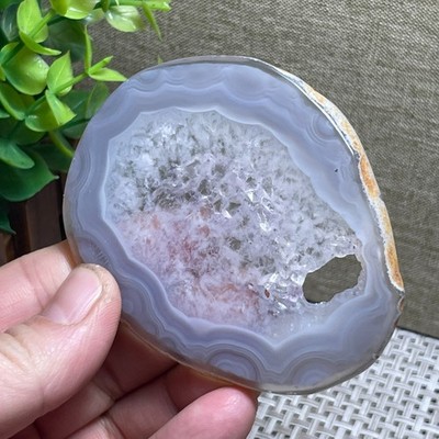 77mm Natural Agate Geode Slab/Slice crystal stone mineral specimen 46g E6396