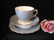 VINTAGE COLCLOUGH HARLIQUIN BONE CHINA GREY TRIO CUP SAUCER & SIDE PLATE