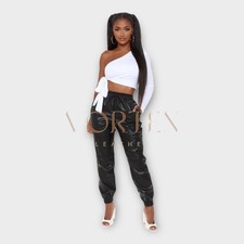 Women  s Black Leather Jogger Pants Genuine Lambskin Elastic Waist Pant