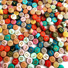 1000pcs 4x7mm Round Letter Beads Colorful Acrylic with Gold Letter Alphabet for