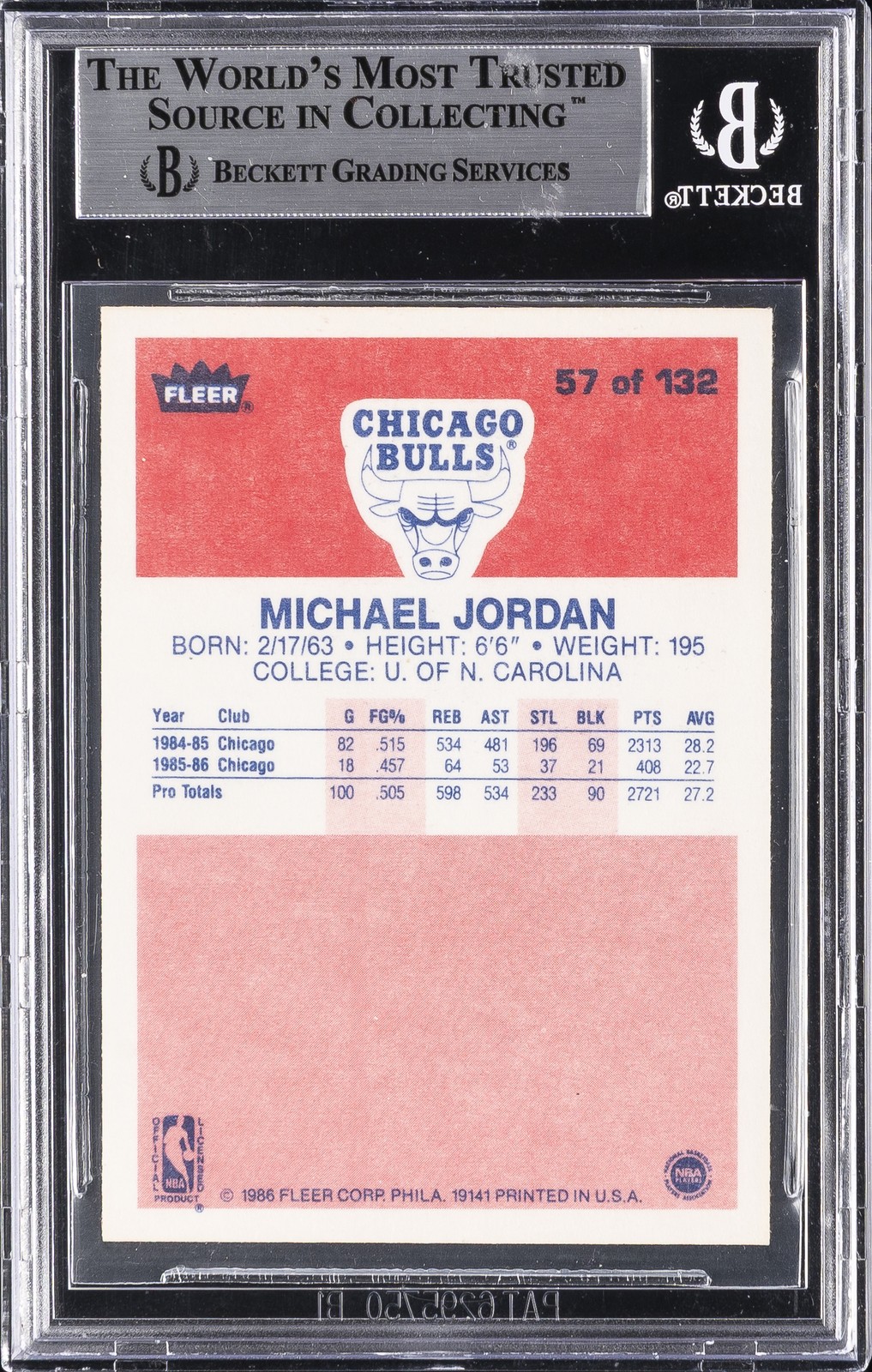1986-87 FLEER #57 MICHAEL JORDAN ROOKIE RC BGS 8.5 view 2