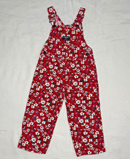 VTG OshKosh B'gosh Red Floral Corduroy Overalls Vestbak Girls EUC Rare Size 3T