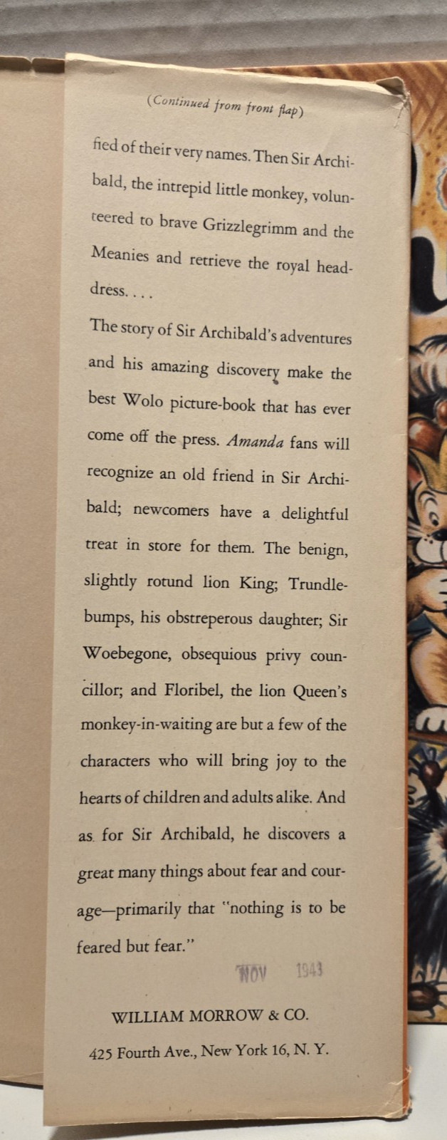 Sir Archibald by Wolo (1944) First Edition - William Morrow and Company - HC/DJ