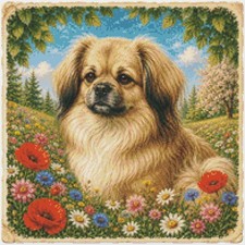 Tibet Spaniel Welpe Hund im Sommer gezählt K...