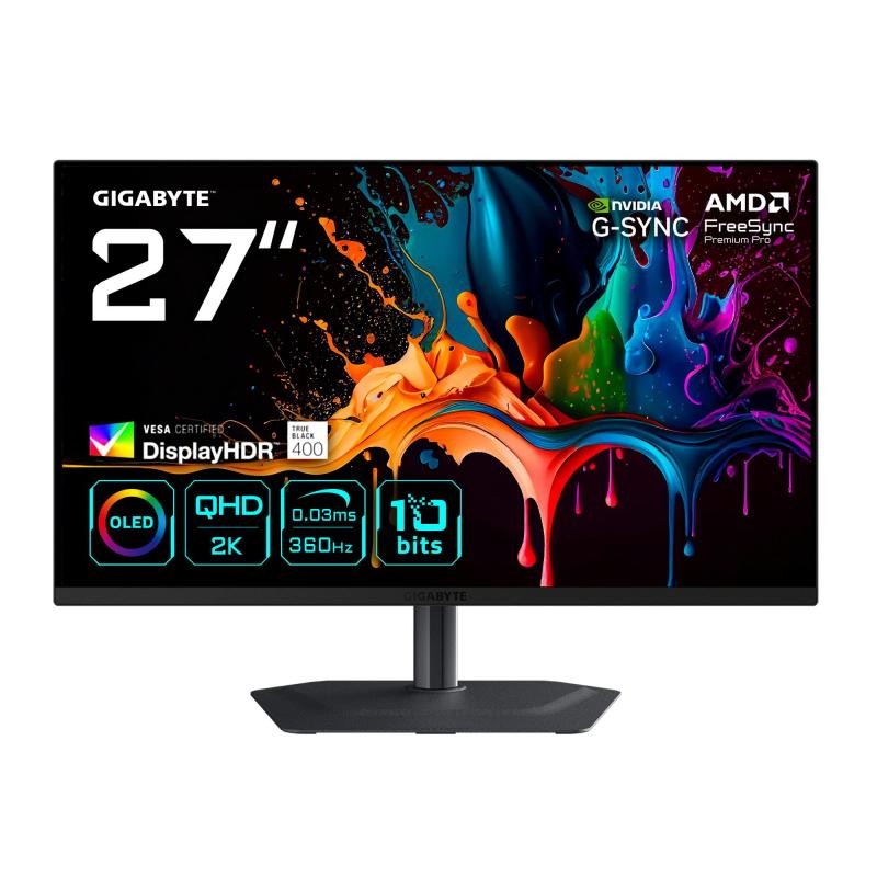 GIGABYTE MO27Q3 27” OLED QHD Gaming Monitor - 2560 x 1440, 360Hz, 0.03ms, 250 cd