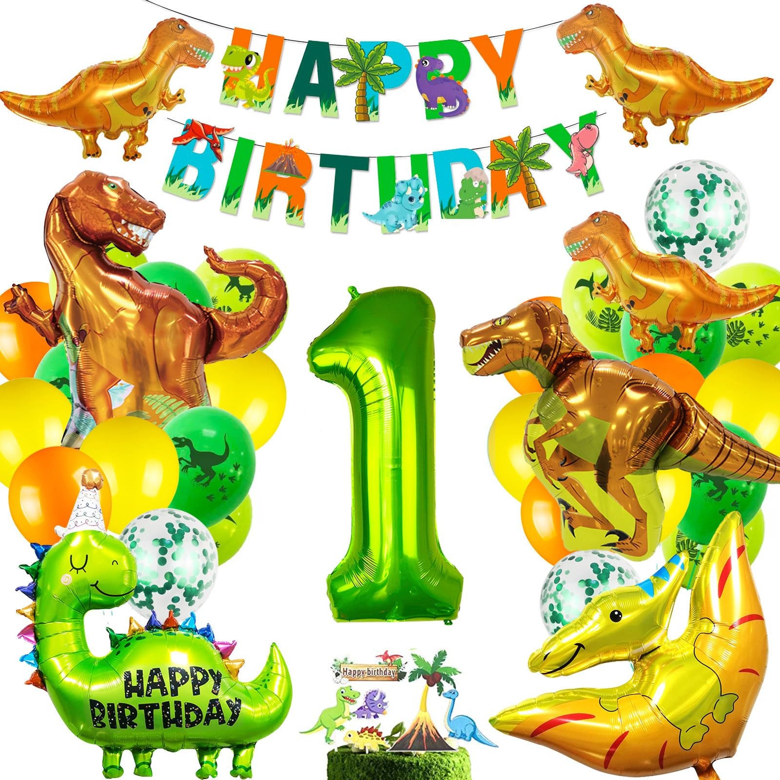 Décoration d'anniversaire dinosaure en papier premium pour le 1er anniversaire de votre garçon