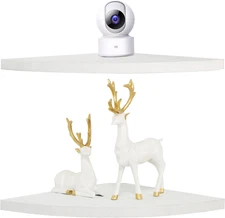 Corner Wall Shelves Set of 2 Rustic Wood Floating with Cable Raceway Mount