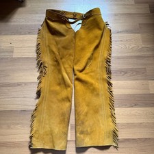 Men's Vintage 70's Brown Suede Leather Fringe Western Cowboy Chaps Pants Sz L