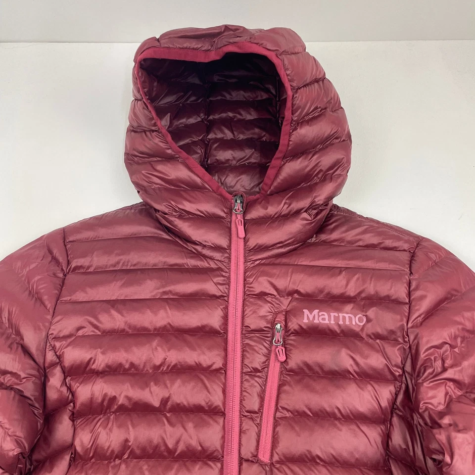 Marmot Women's Puffer Jacket Long Hooded Burgundy Coat Mid-Length Size M - Image 2 of 4