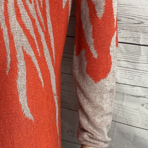 Neiman Marcas Sweater Small Orange Pale Brown Abstract Striped Asymmetric Hem - Picture 6 of 12