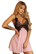 B'naked by Lovely Lies Pink chemise  thong & fishnets size 2X LC31530