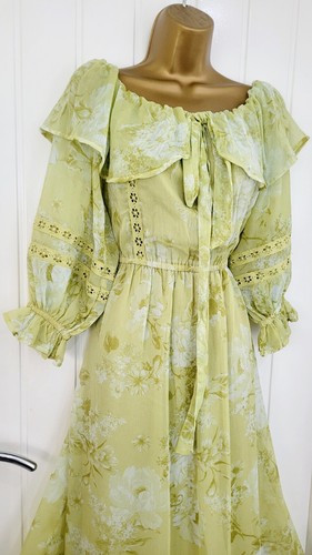 RIVER ISLAND Midi chiffon floaty summer dress Olive size 18 plus Holiday VGC - Picture 6 of 7
