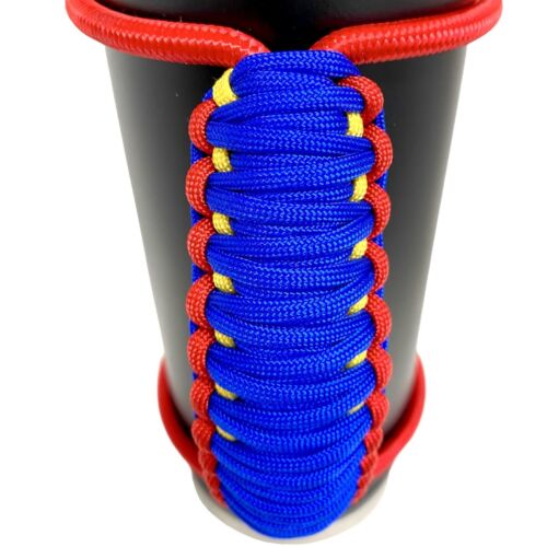 Water Bottle Handle, Handmade, Paracord, Blue Yellow Red, Stretchable, Superhero - Picture 2 of 3