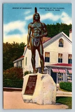 Statue Of Massasoit Protector of Pilgrims Plymouth, MA VINTAGE Postcard