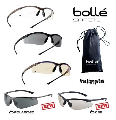 BOLLE CONTOUR Safety Glasses Clear Smoke ESP Lens Anti-Fog Anti-Scratch FREE Bag