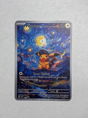 鈴*き様 海外のカード、ゴッホ風、星月夜、 pikachu Pikachu with The Starry Night Van Gogh Collectible Gold Metal Fan