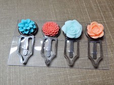 COLORFUL RESIN FLOWERS Antique Copper 4 Metal Clips HANDMADE