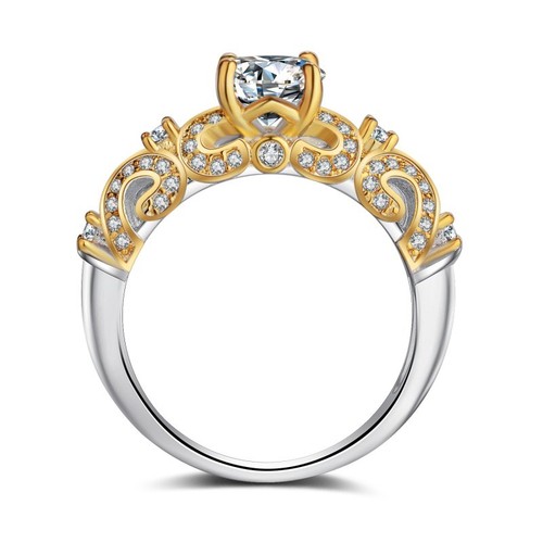 Eternity Gold & Silver Round Cut CZ Band 925 Silver Women's Wedding Ring Sz 5-10 - Picture 2 of 7