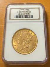 US 1907 Gold $20 20 Dollars NGC MS62 Double Eagle Liberty Head