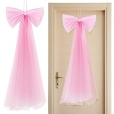Large Pink Bow Party Decorations 13.4 x 28.7 Inch Hanging Mesh Bow for Baby S...