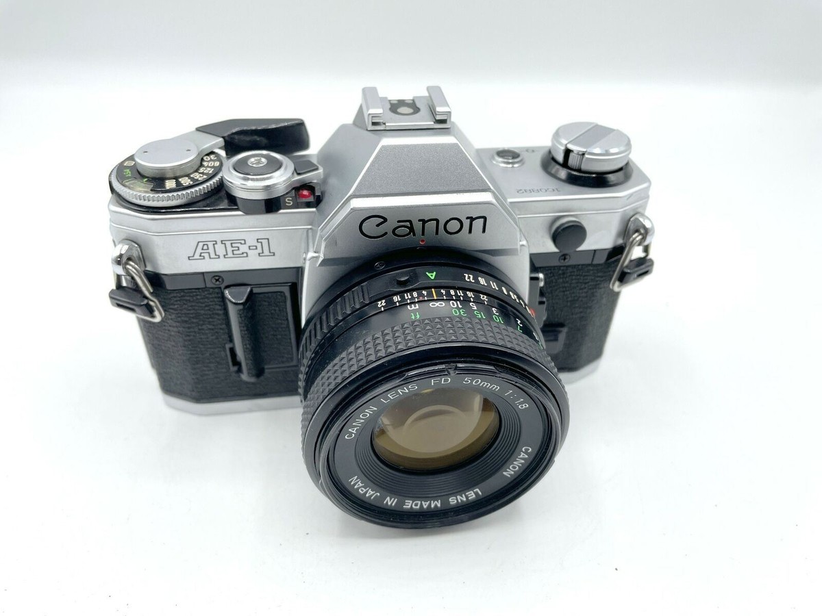 Chrome Canon AE-1 Film Camera + 50mm Lens Manual Focus Camera Kit