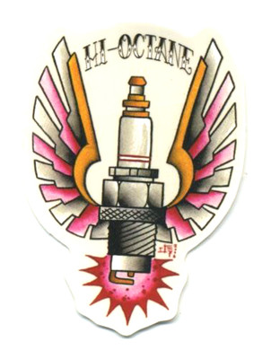 hot rod sticker hi octane spark plug drag race motorcycle biker kustom ...