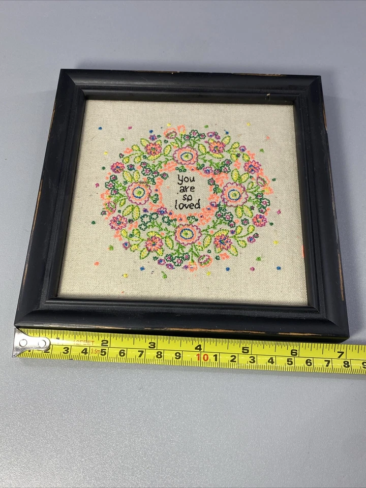 NATURAL LIFE Wall Hanging Embroidery You Are So Loved Wreath Floral Boho 7x7” - Image 4 of 4