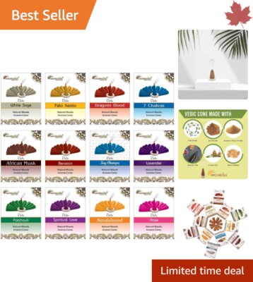 Incense Cones - 12 Fragrances - Long-lasting Extended - Spreads 1000 sq. ft.