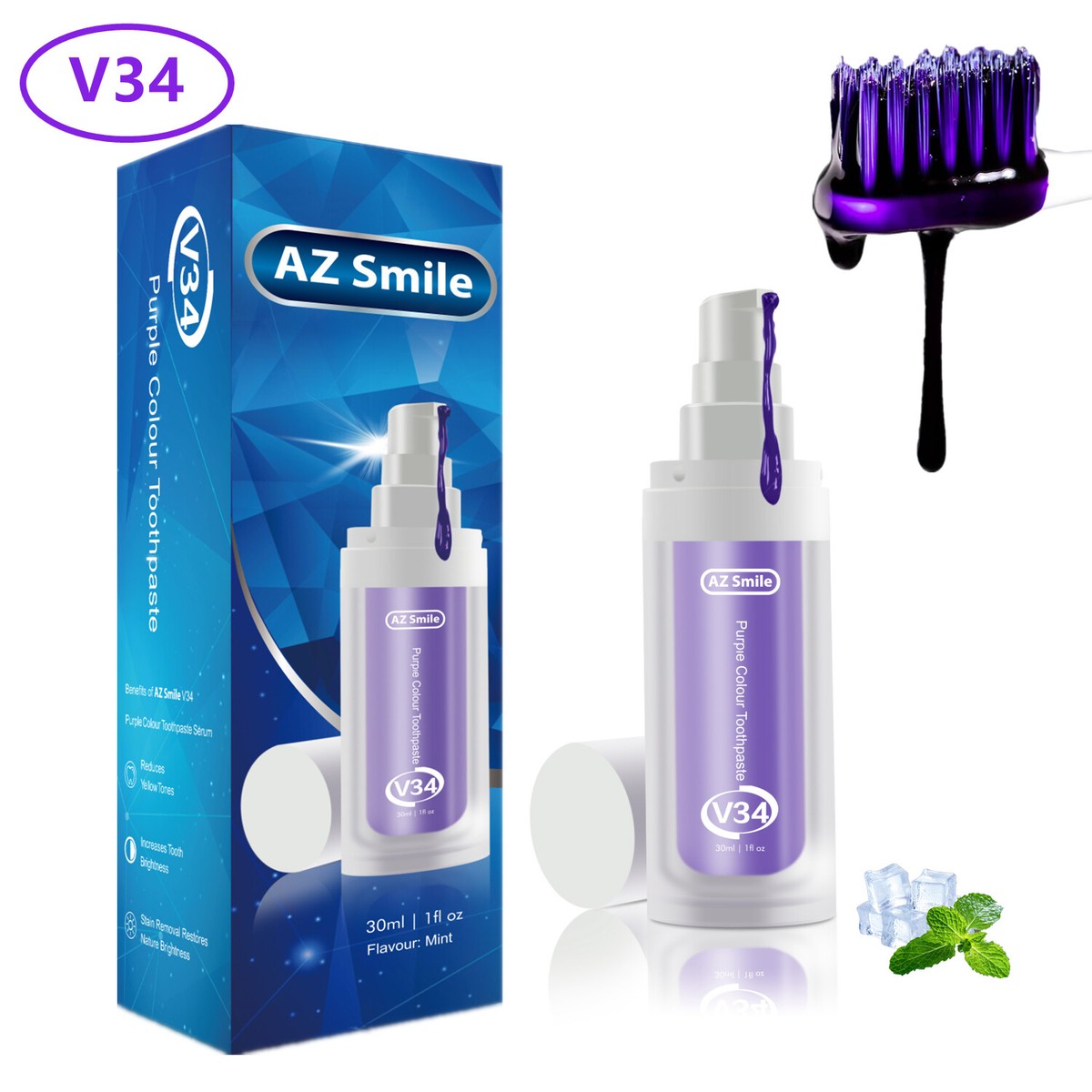 AZ Smile Purple Colour Corrector Serum Teeth Whitening Toothpaste