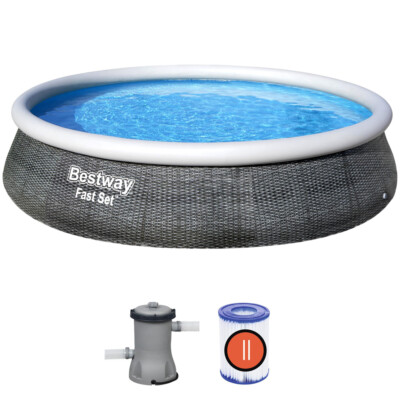 Bestway Schwimmbecken Fast Set XL Planschbecken Swimming Pool Set Rattanoptik 
