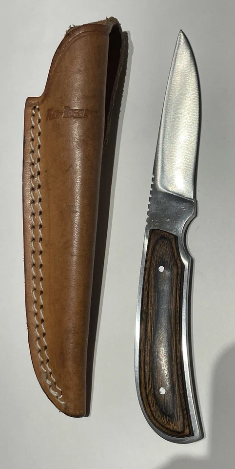 Винтажный нож Kabar 1230 с деревянной ручкой с фиксированным лезвием и кожаными ножнами - Изображение 2 из 4