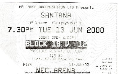 SANTANA NEC Birmingham 2000 Used Ticket Stub seat 12