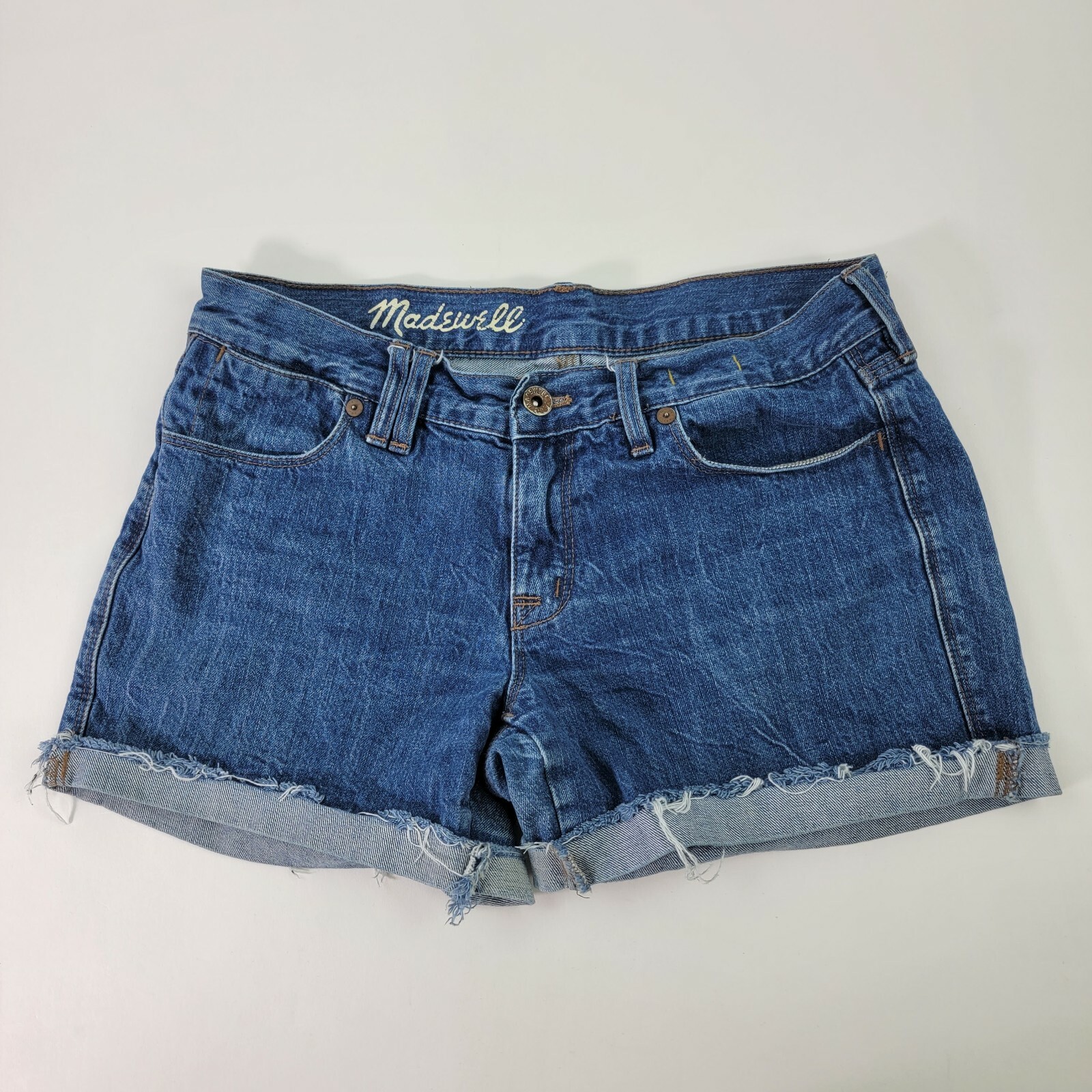 MADEWELL Womens Cuffed Raw Hem Med Wash Denim Jean BOOTY Shorts Size 26 |  eBay