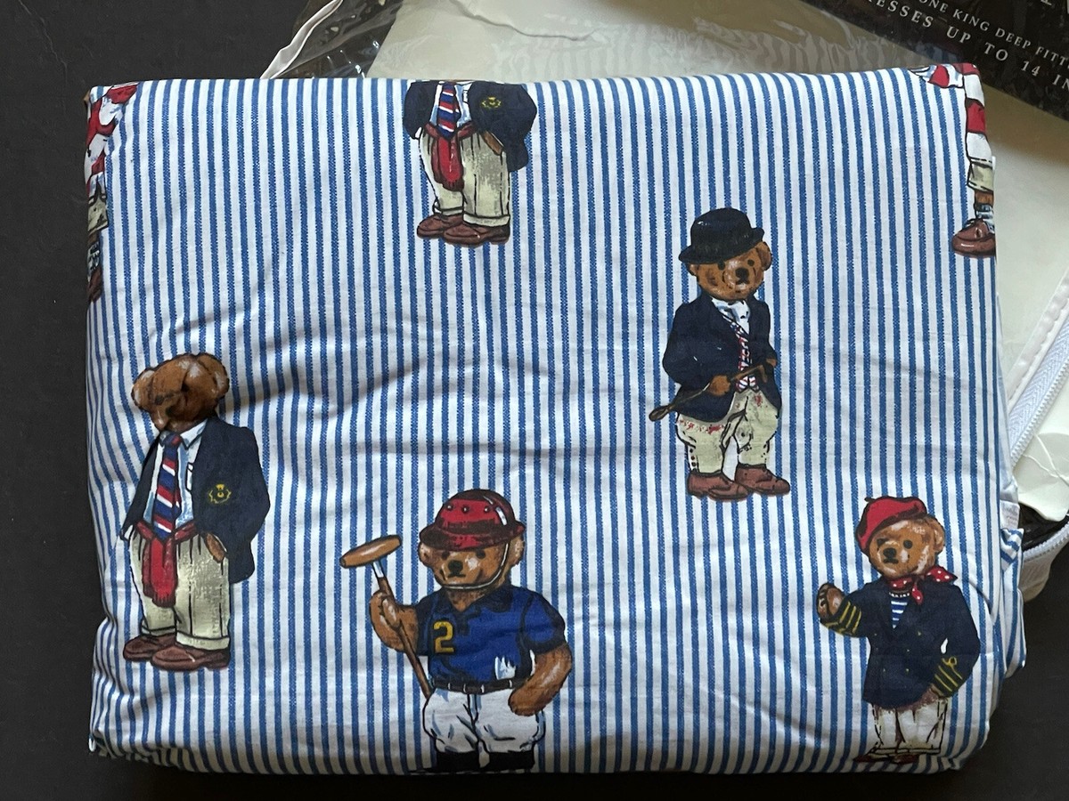 BLUE *RALPH Lauren *KING Deep FITTED SHEET POLO BEAR Bed Stripe BLUE *RALPH Lauren *KING Deep FITTED SHEET POLO BEAR Bed Stripe